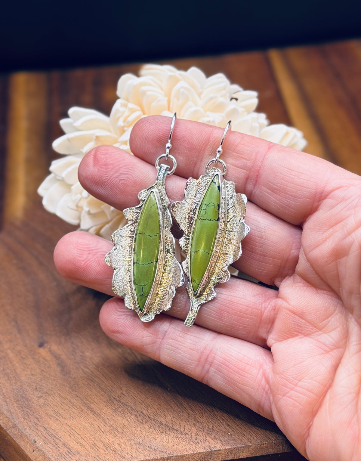 Sterling Silver Falling Leaves Turquoise Earrings