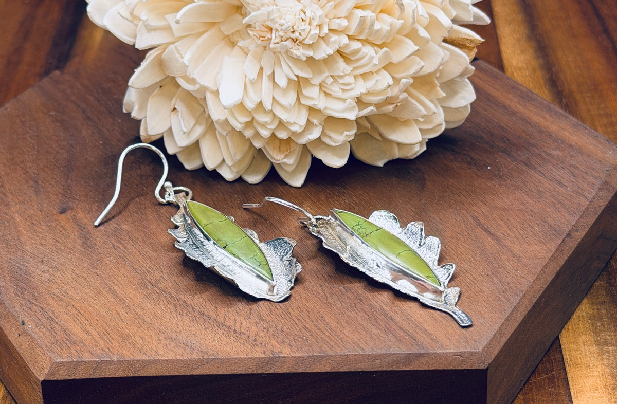 Sterling Silver Falling Leaves Turquoise Earrings