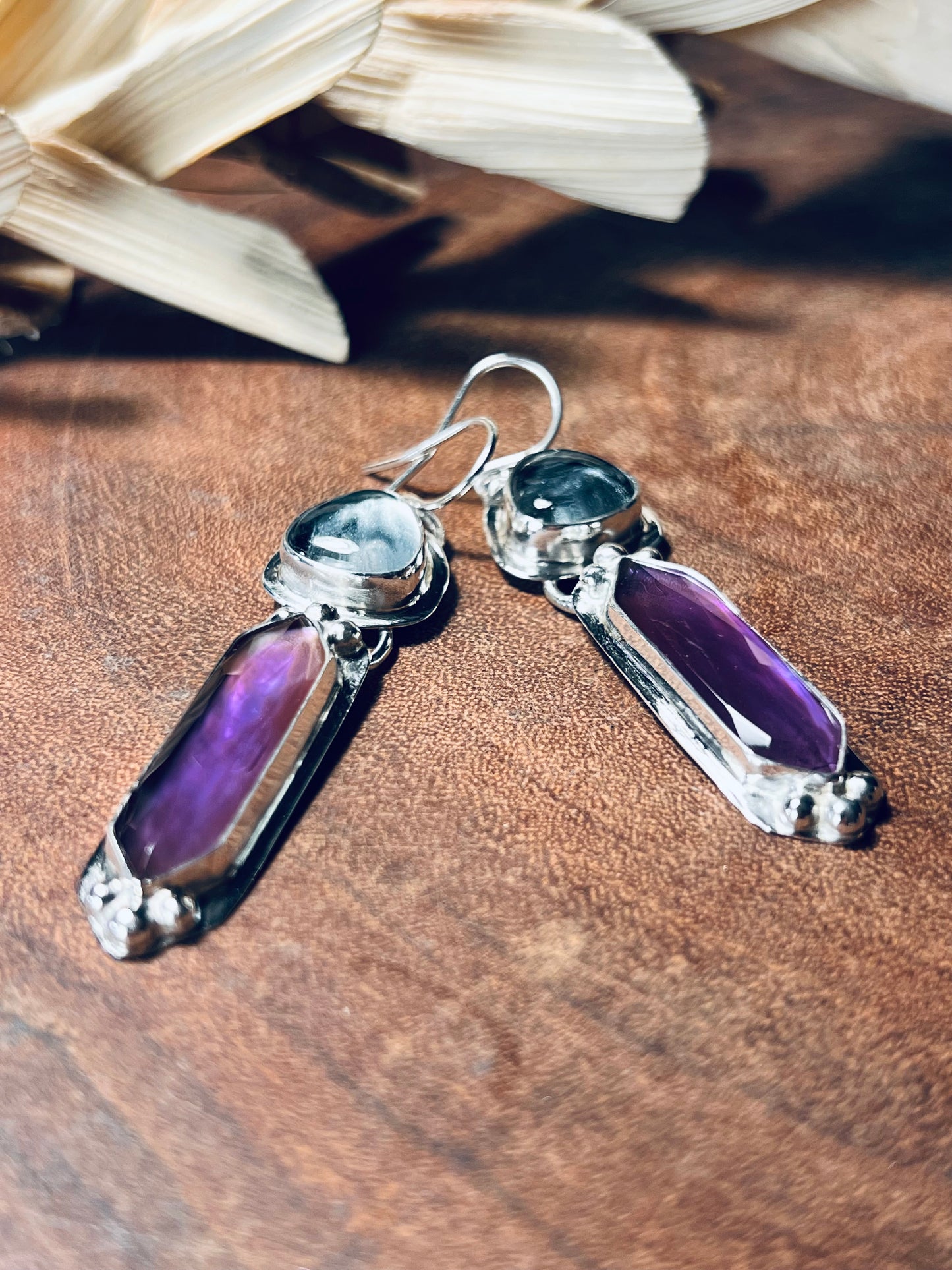 Amethyst Doublet and Mother of Pearl Doublet Sterling Silver Earrings