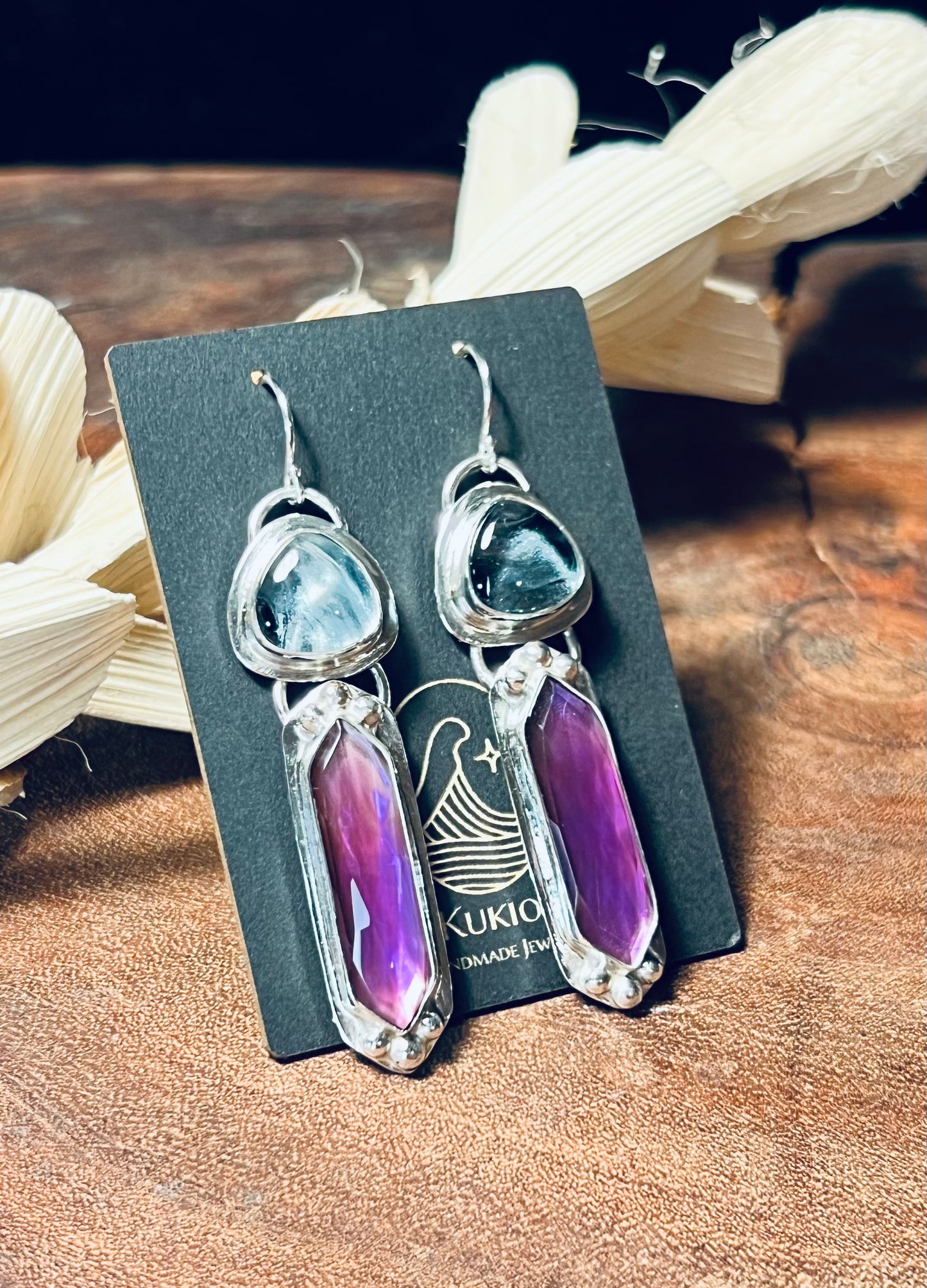 Amethyst Doublet and Mother of Pearl Doublet Sterling Silver Earrings