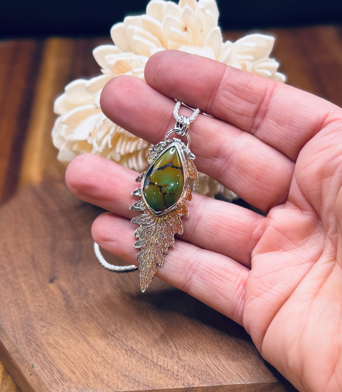 Sterling Silver Turquoise Fern Pendant