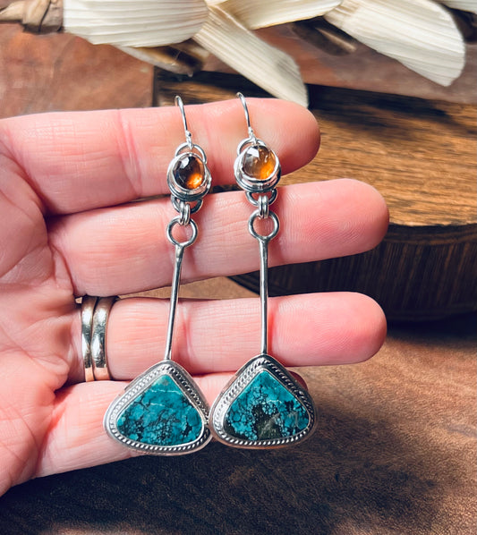 Hubei Turquoise and Imperial Topaz Sterling Silver Earrings