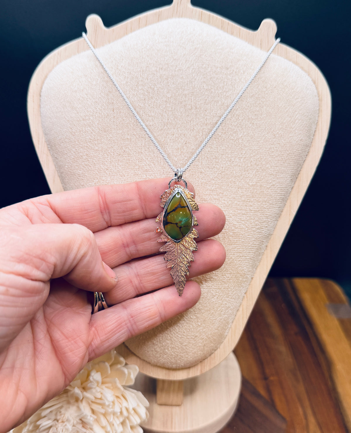 Sterling Silver Turquoise Fern Pendant