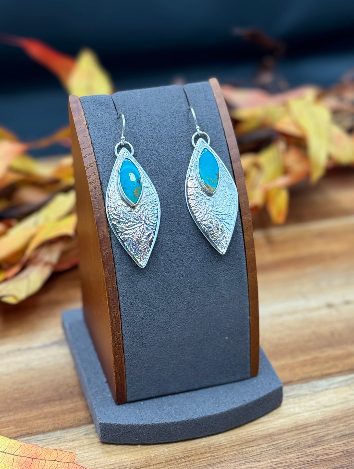 Sterling Silver Patterned Turquoise Earrings