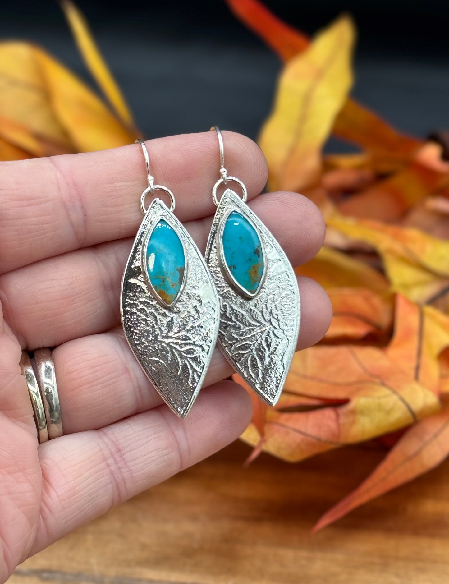 Sterling Silver Patterned Turquoise Earrings
