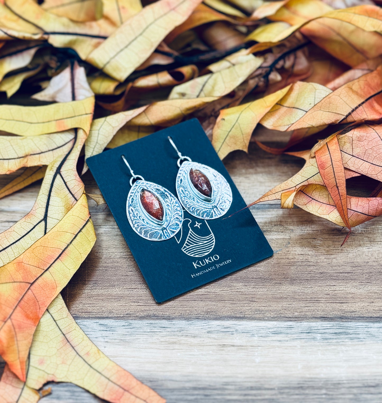 Patterned Sterling Silver Madras Sunstone Earrings