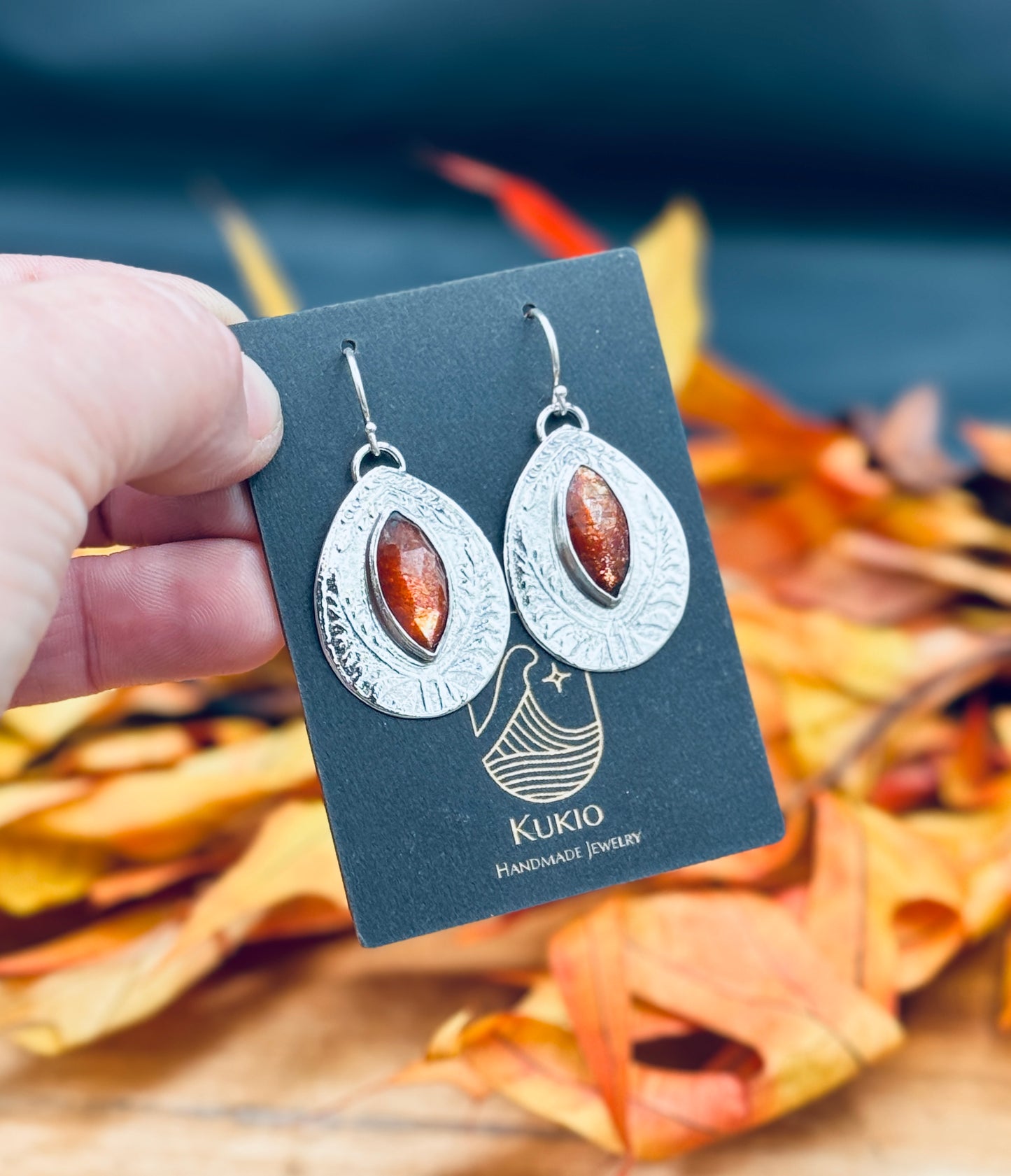 Patterned Sterling Silver Madras Sunstone Earrings