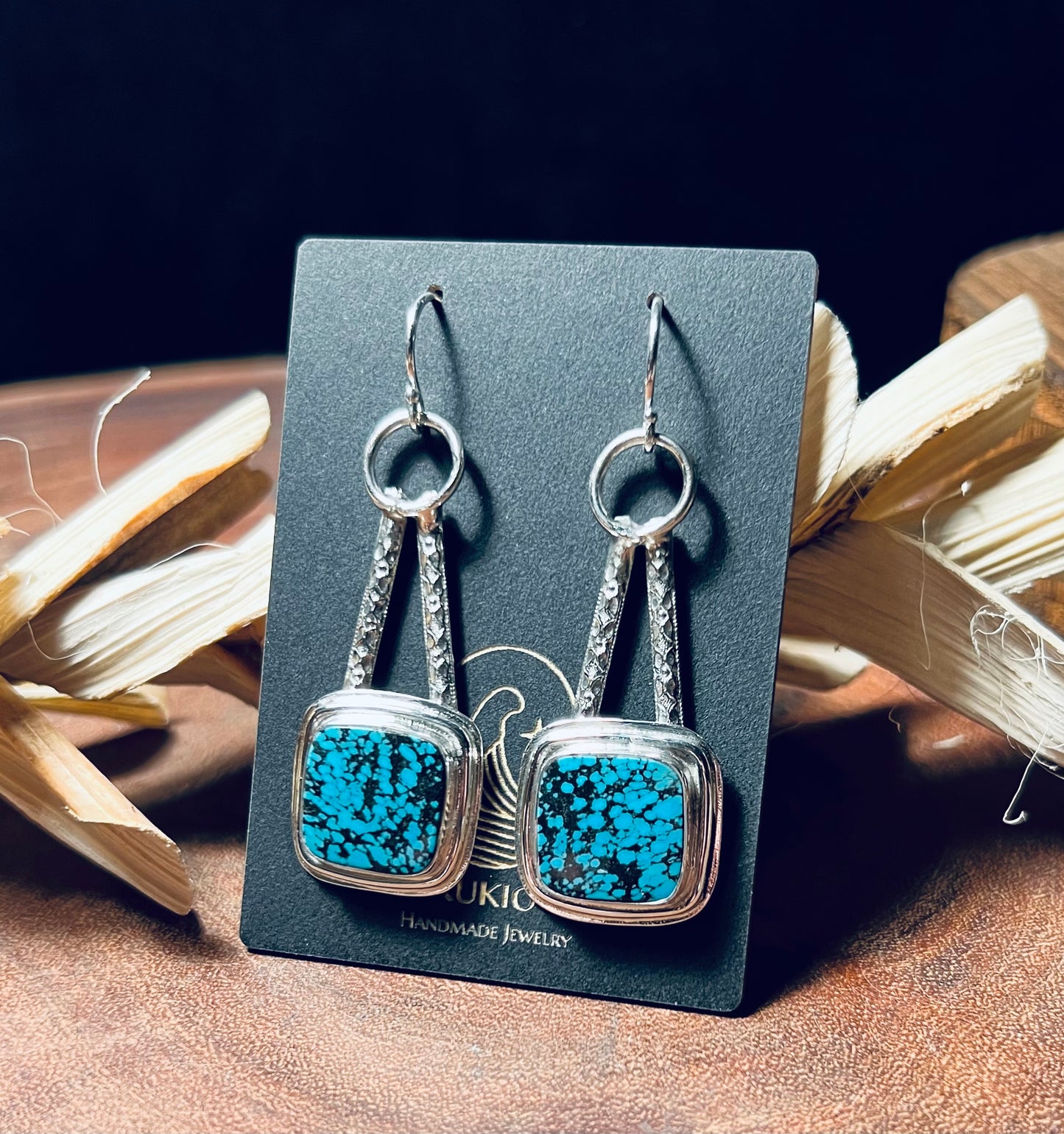 Hubei Turquoise Sterling Silver Patterned Dangle Earrings