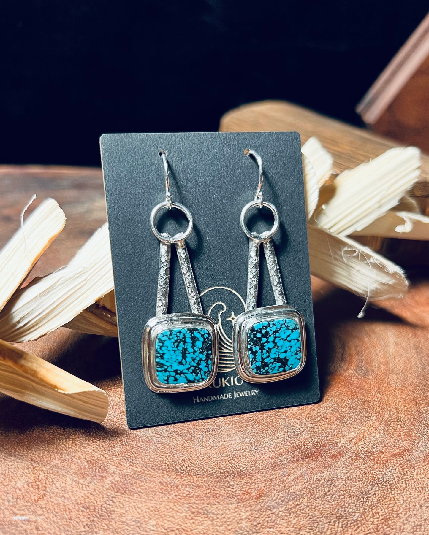 Hubei Turquoise Sterling Silver Patterned Dangle Earrings