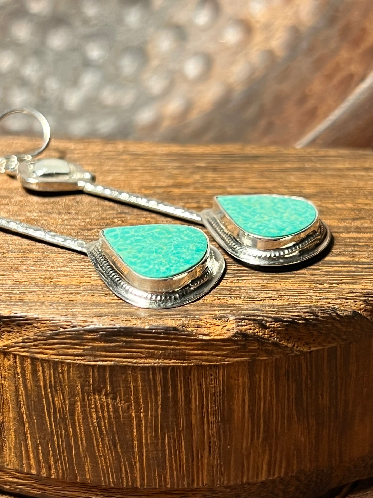 Hubei Turquoise and Moonstone Sterling Silver Patterned Earrings