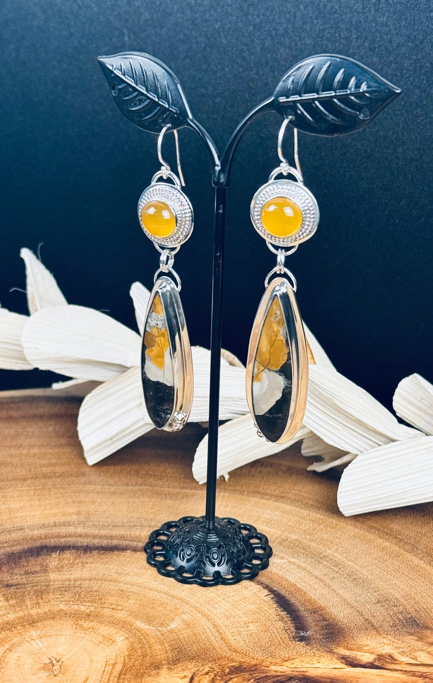 Sterling Silver Bubble Magnesite with Mango Chalcedony Earrings