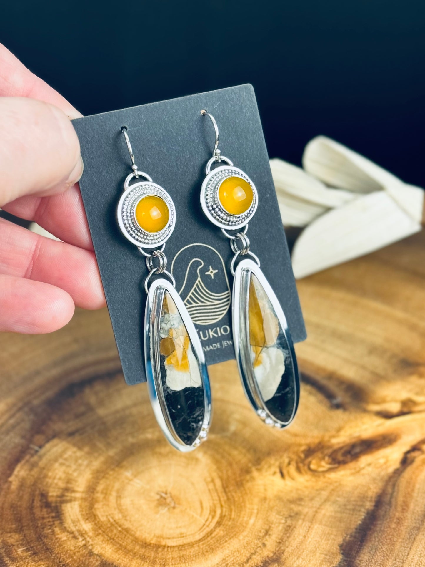 Sterling Silver Bubble Magnesite with Mango Chalcedony Earrings