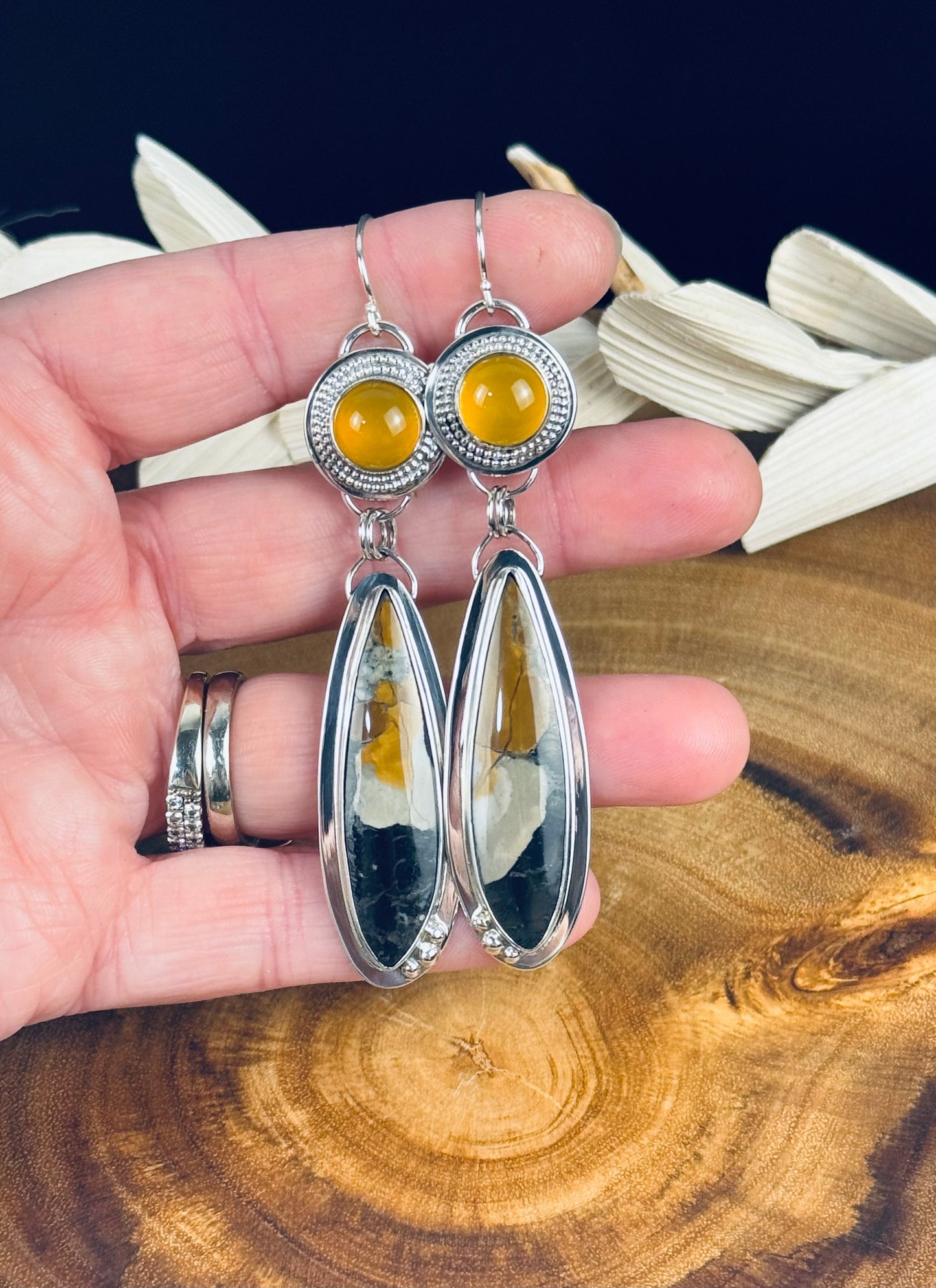 Sterling Silver Bubble Magnesite with Mango Chalcedony Earrings