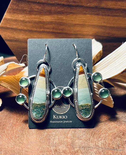 Indonesian Green Jasper and Serpentine Sterling Silver Earrings