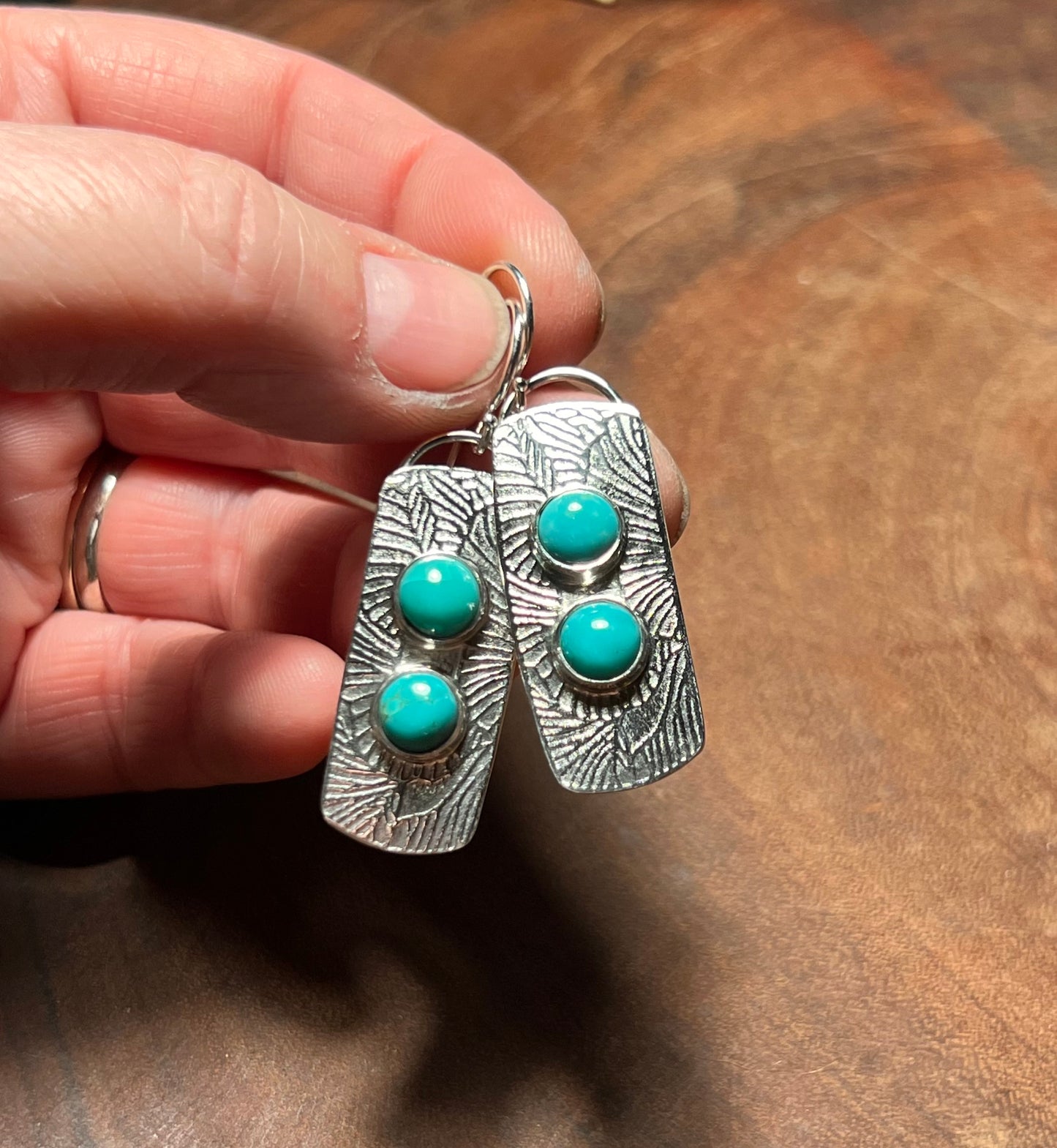 Lone Mountain Turquoise Sterling Silver Patterned Earrings