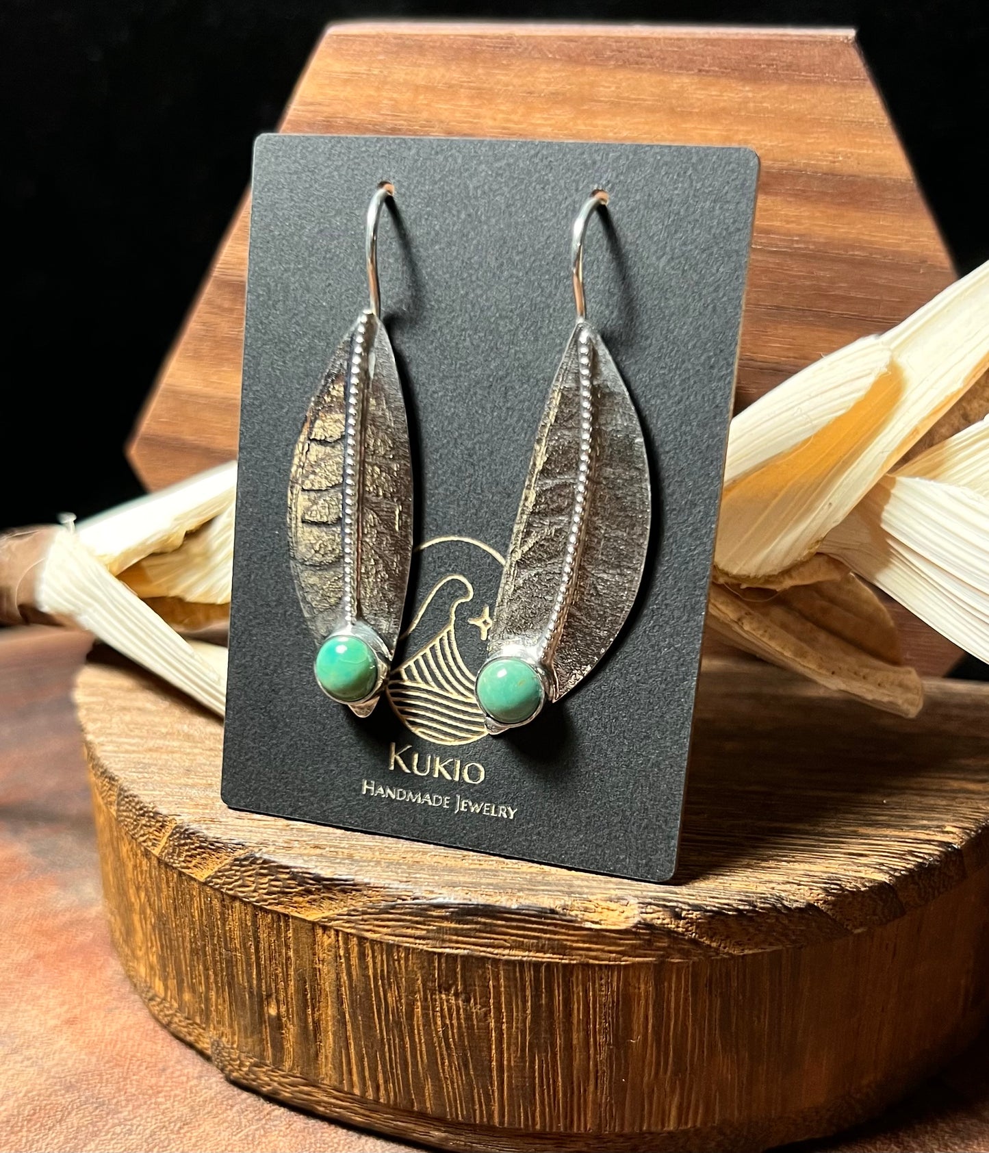 Lone Mountain Turquoise Sterling Silver Leaf Earrings