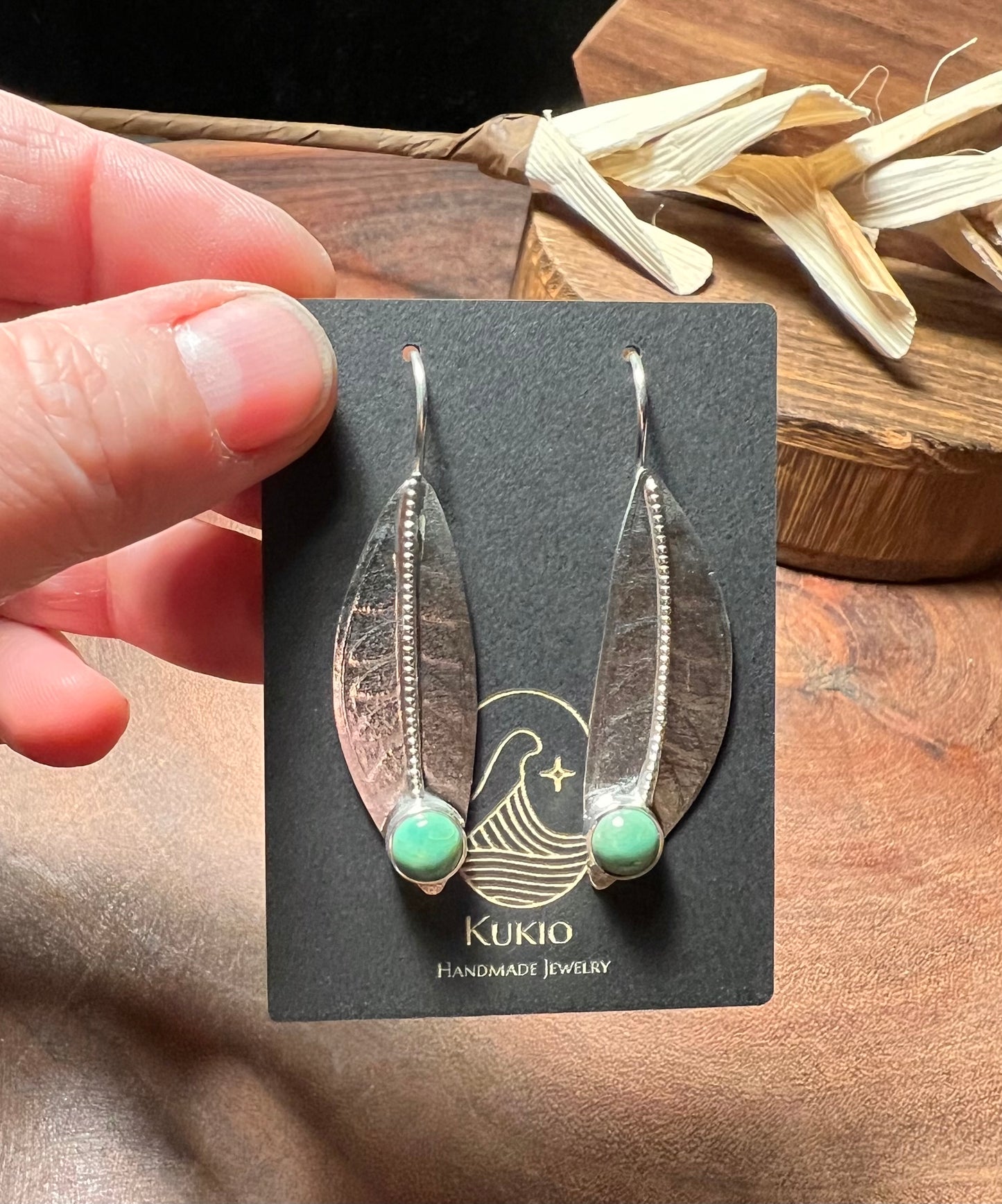 Lone Mountain Turquoise Sterling Silver Leaf Earrings
