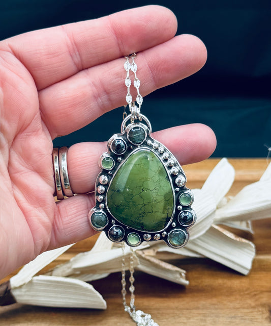 Hubei Turquoise with Hematite, Labradorite and Serpentine