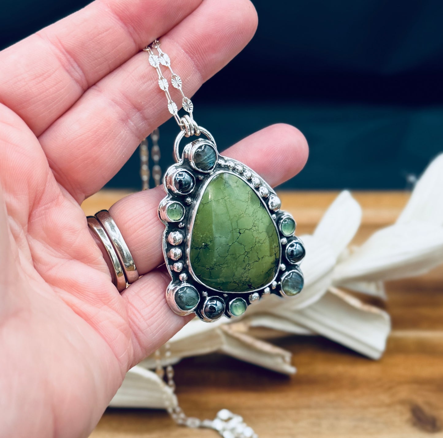 Hubei Turquoise with Hematite, Labradorite and Serpentine