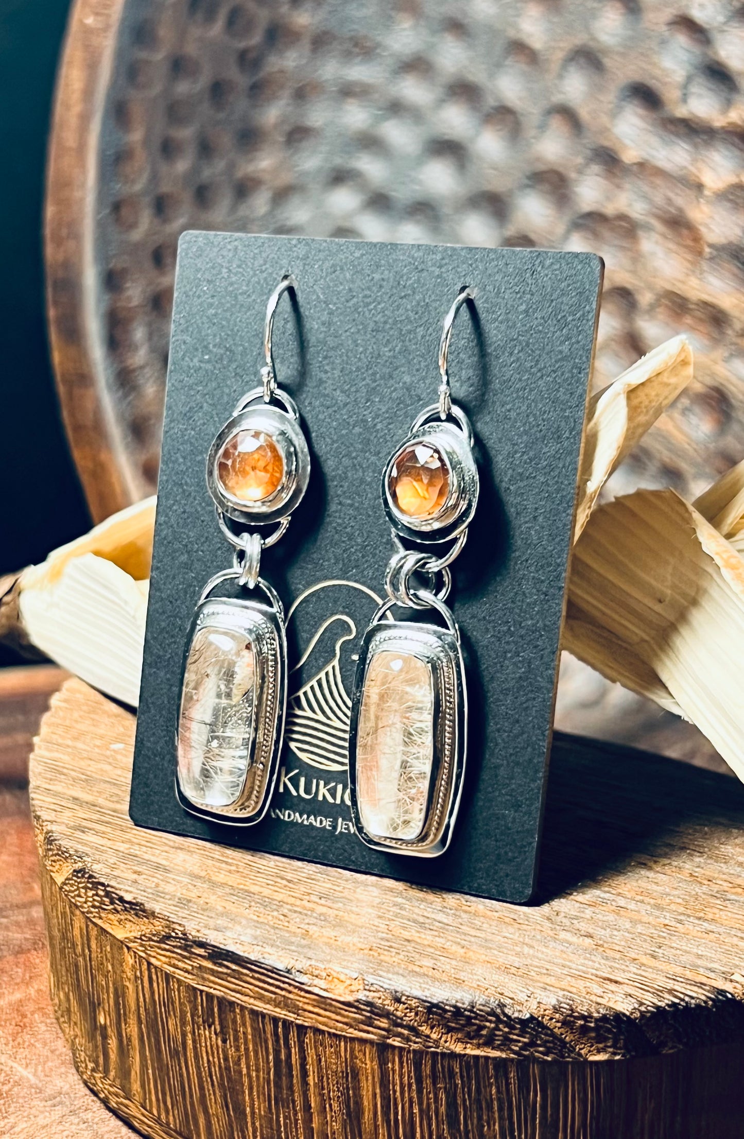 Golden Rutilated Quartz and Imperial Topaz Sterling Silver Earrings