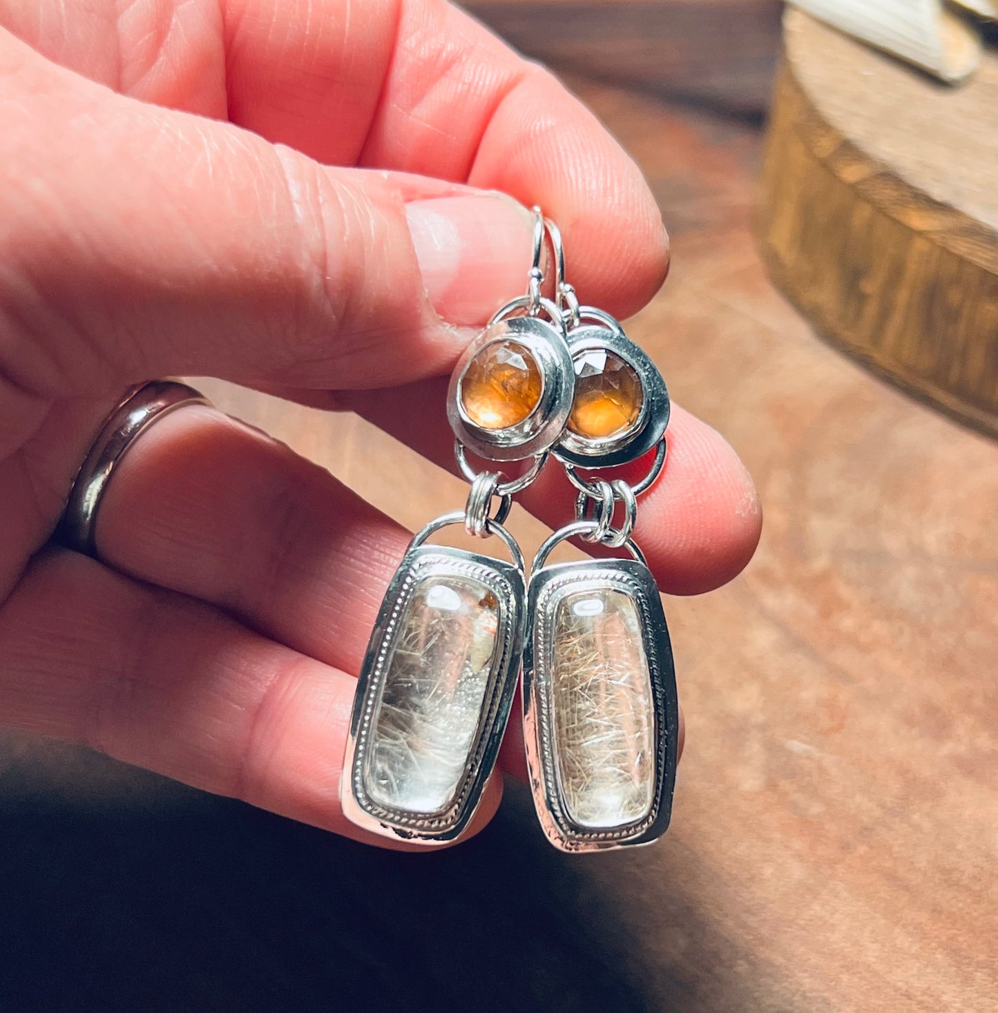 Golden Rutilated Quartz and Imperial Topaz Sterling Silver Earrings