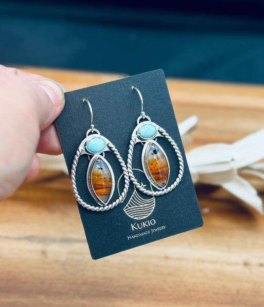 Sterling Silver Montana Agate and Turquoise Earrings
