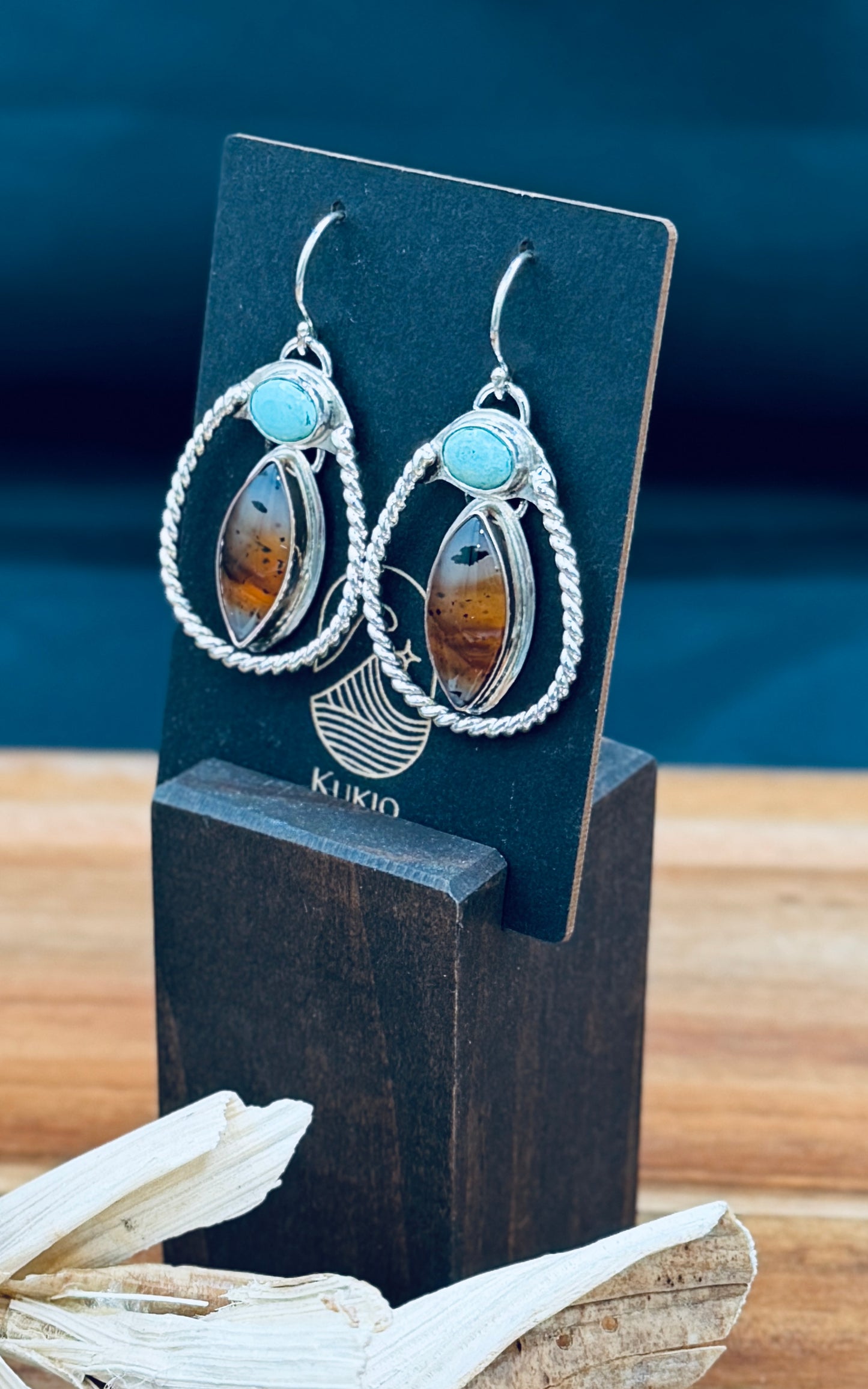 Sterling Silver Montana Agate and Turquoise Earrings