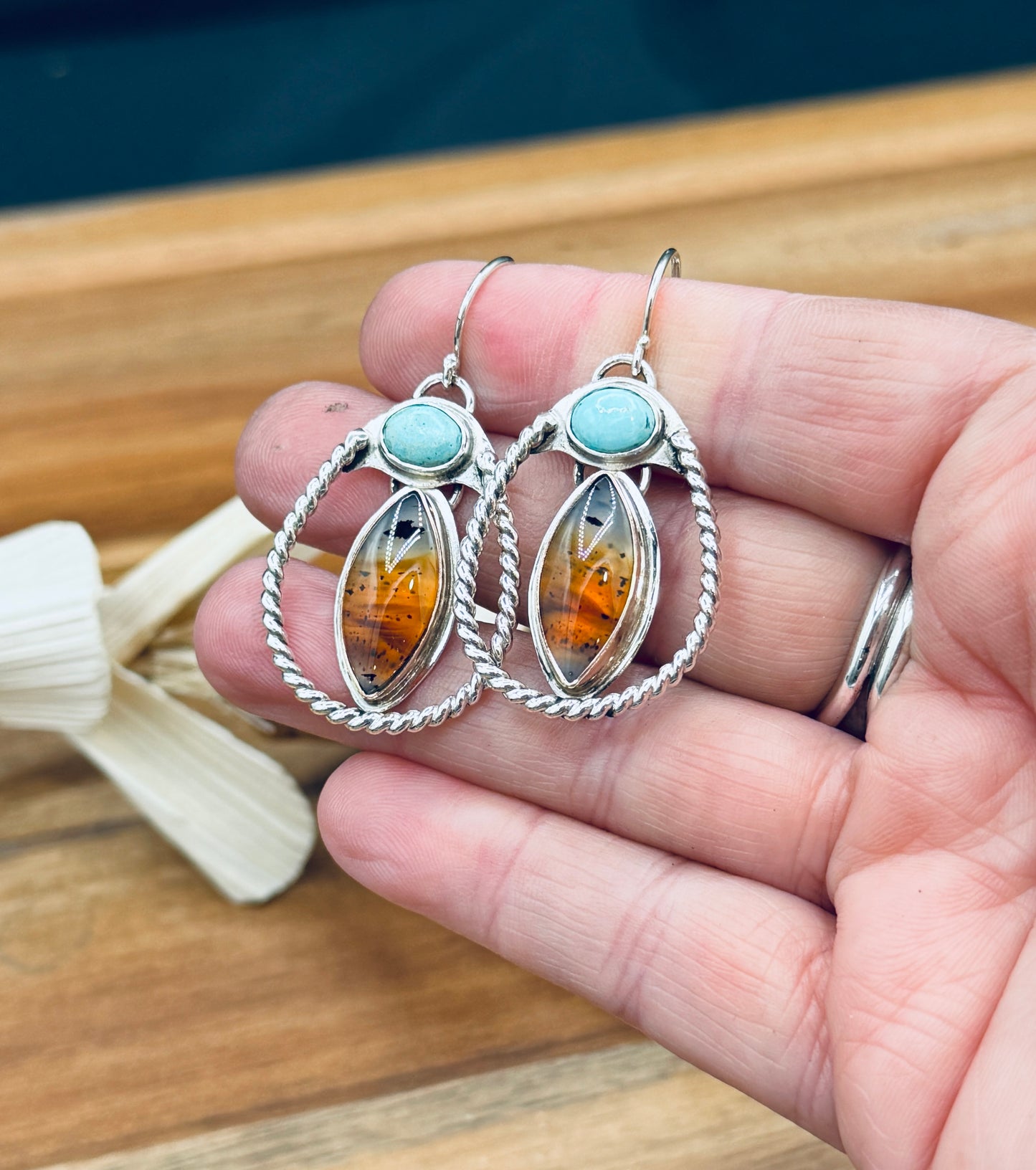 Sterling Silver Montana Agate and Turquoise Earrings