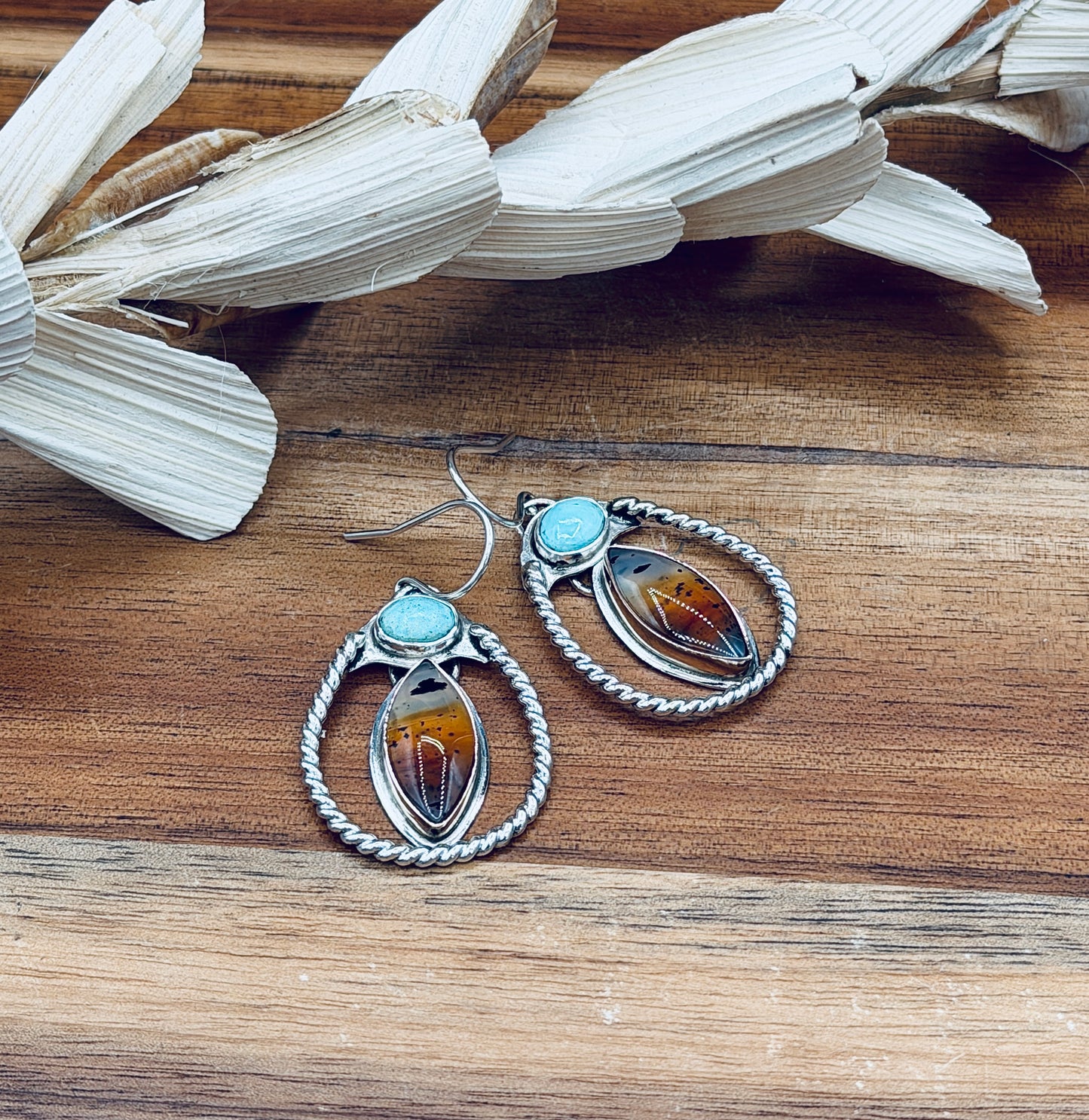 Sterling Silver Montana Agate and Turquoise Earrings