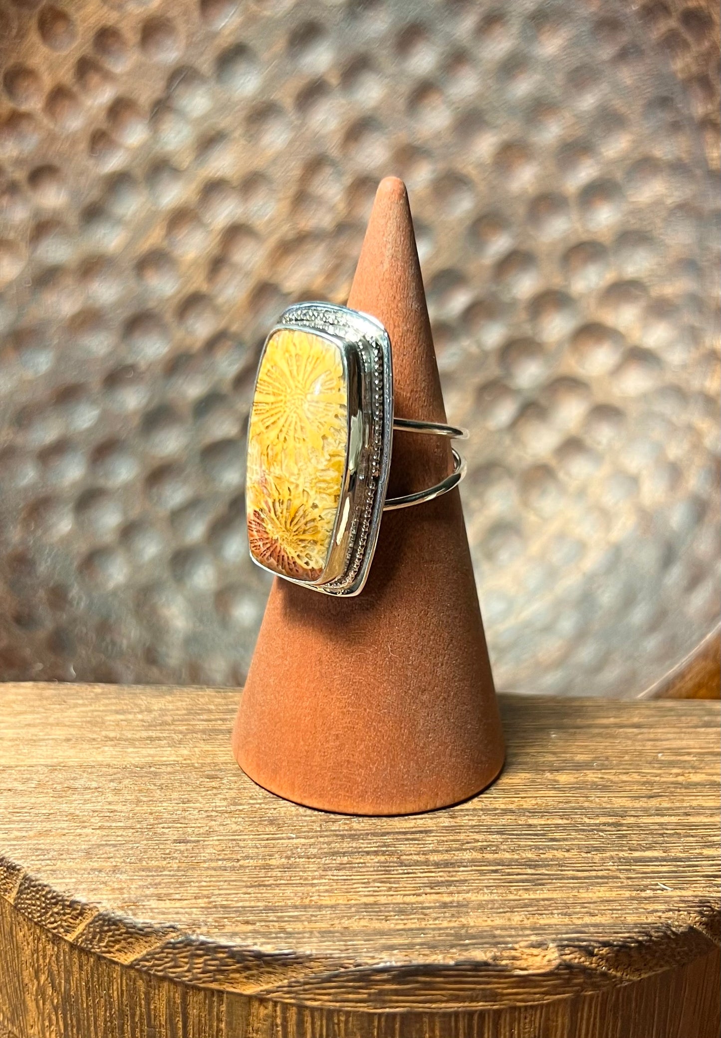 Fossilized Coral Sterling Silver Statement Ring