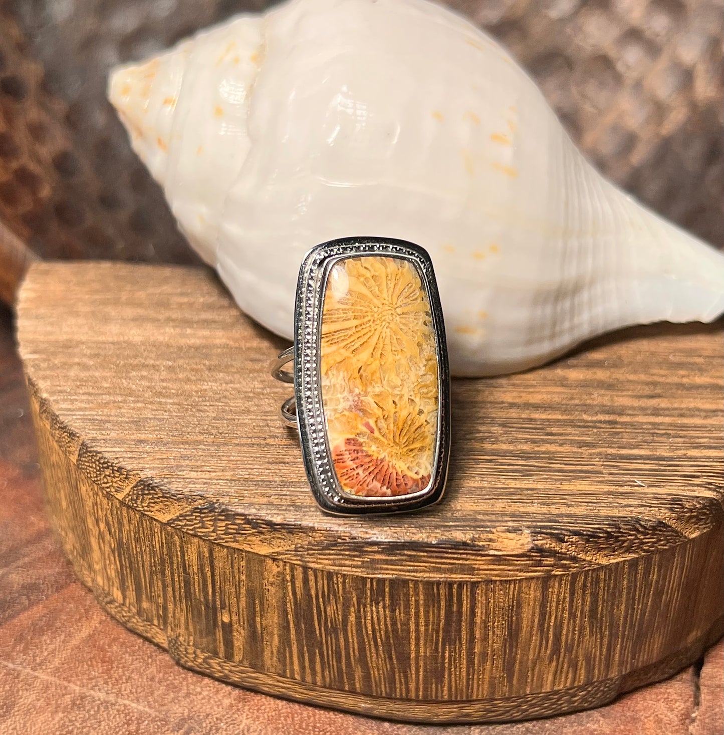 Fossilized Coral Sterling Silver Statement Ring