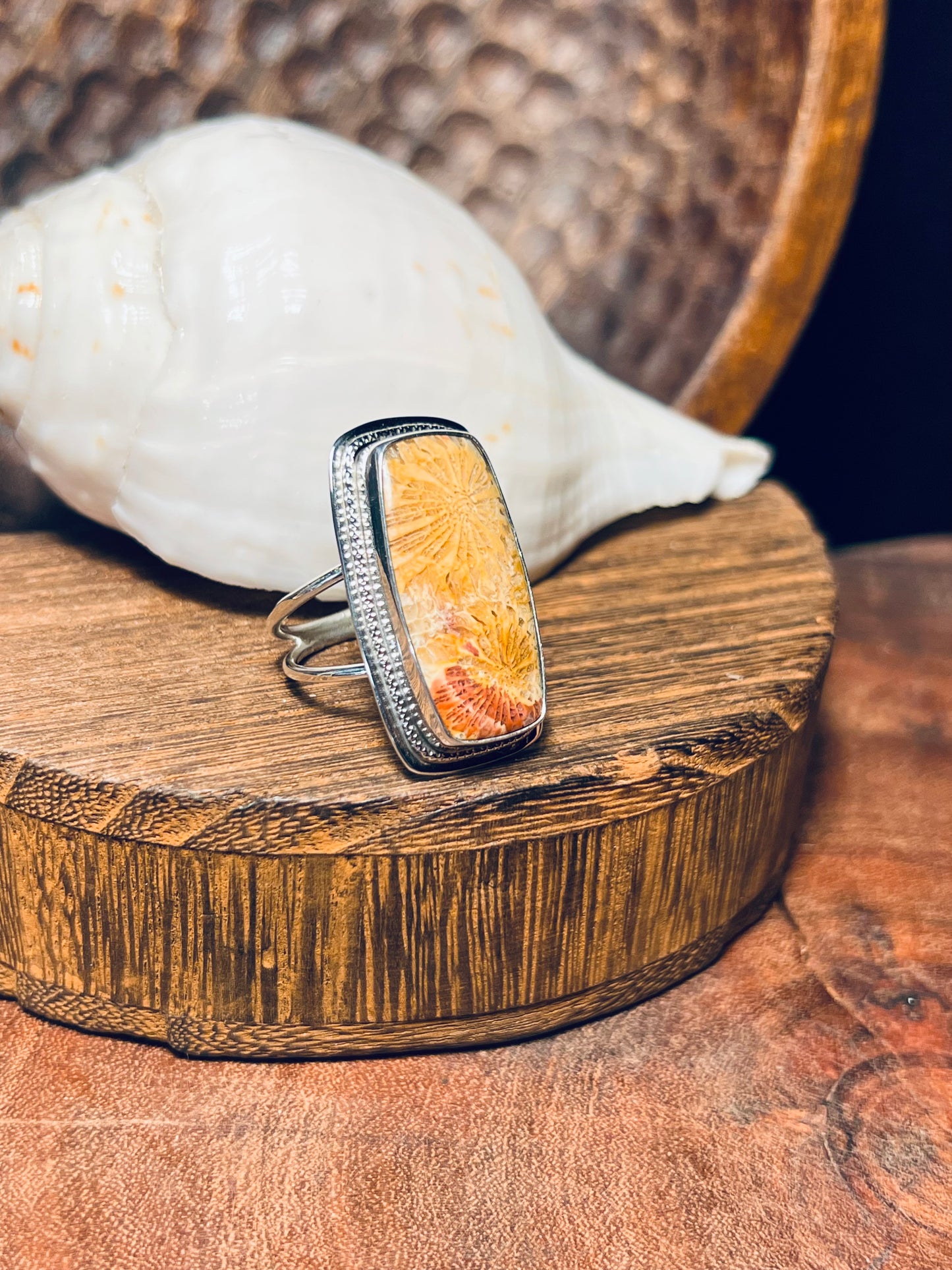 Fossilized Coral Sterling Silver Statement Ring