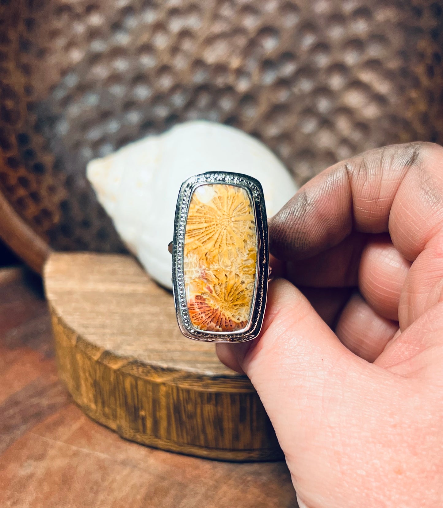 Fossilized Coral Sterling Silver Statement Ring