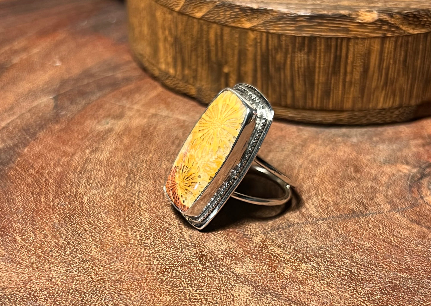 Fossilized Coral Sterling Silver Statement Ring