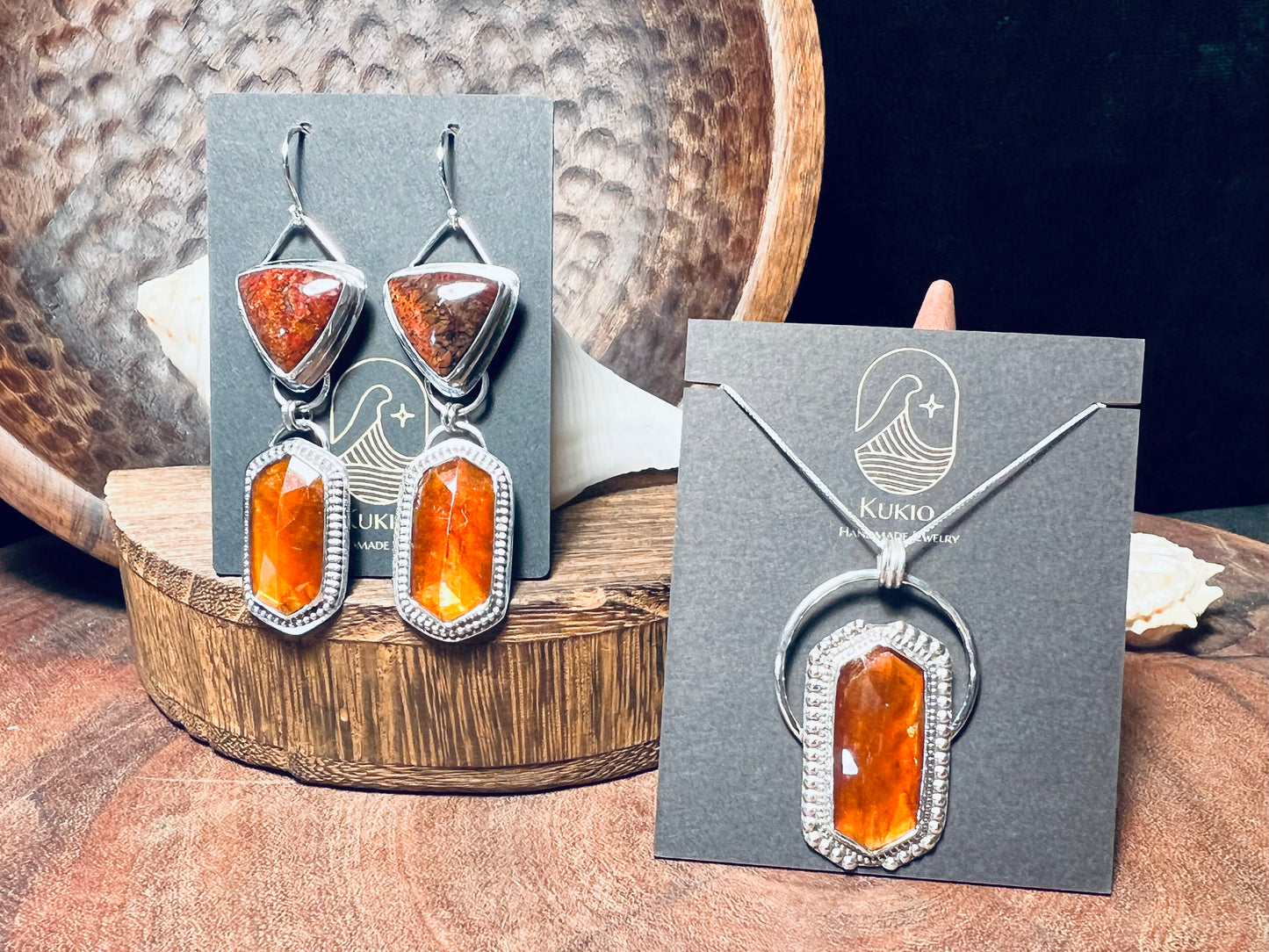 Brenda Plume Agate and Orange Kyanite Sterling Silver Earrings