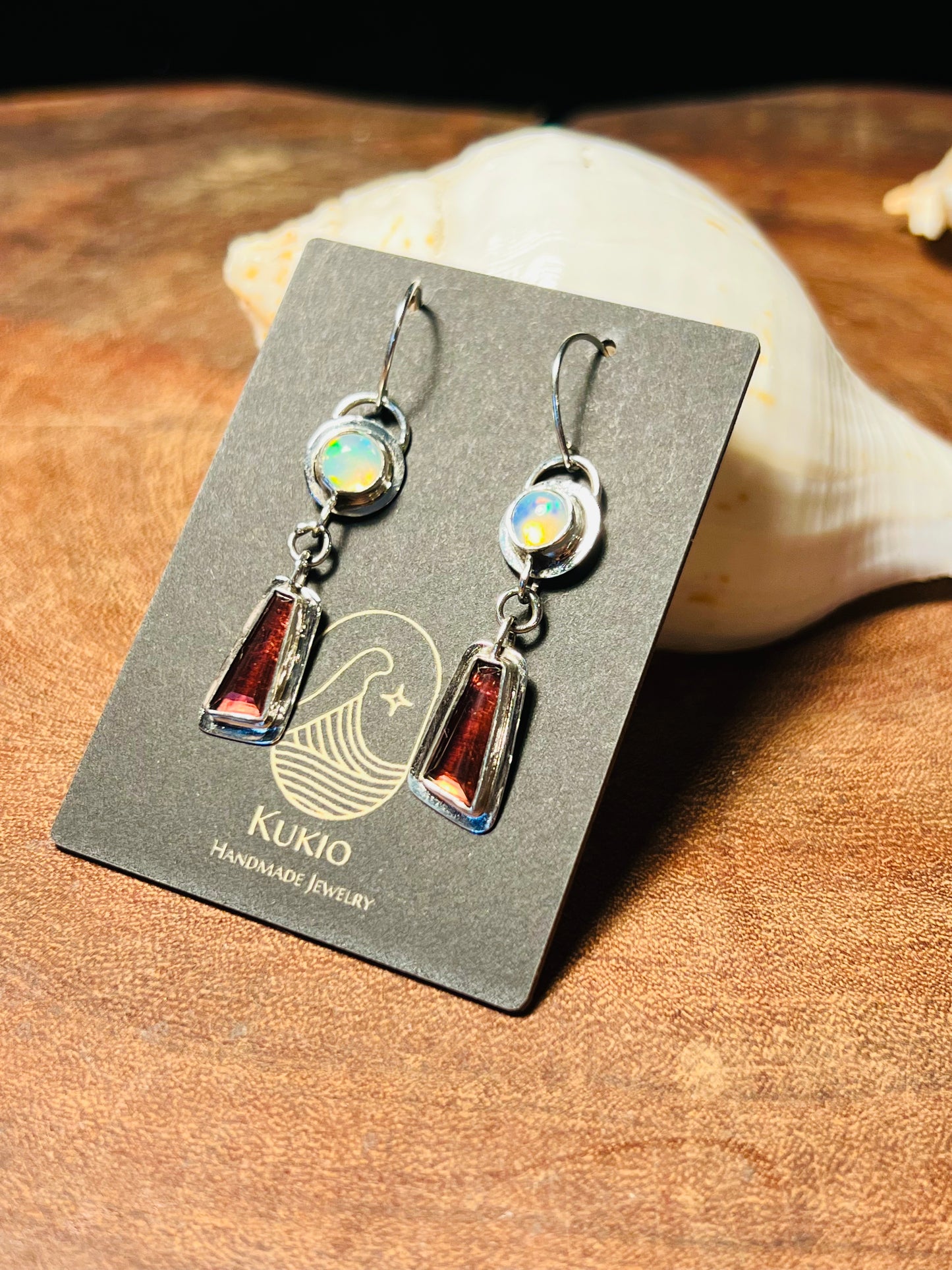 Rubellite Tourmaline and Opal Sterling Silver Earrings
