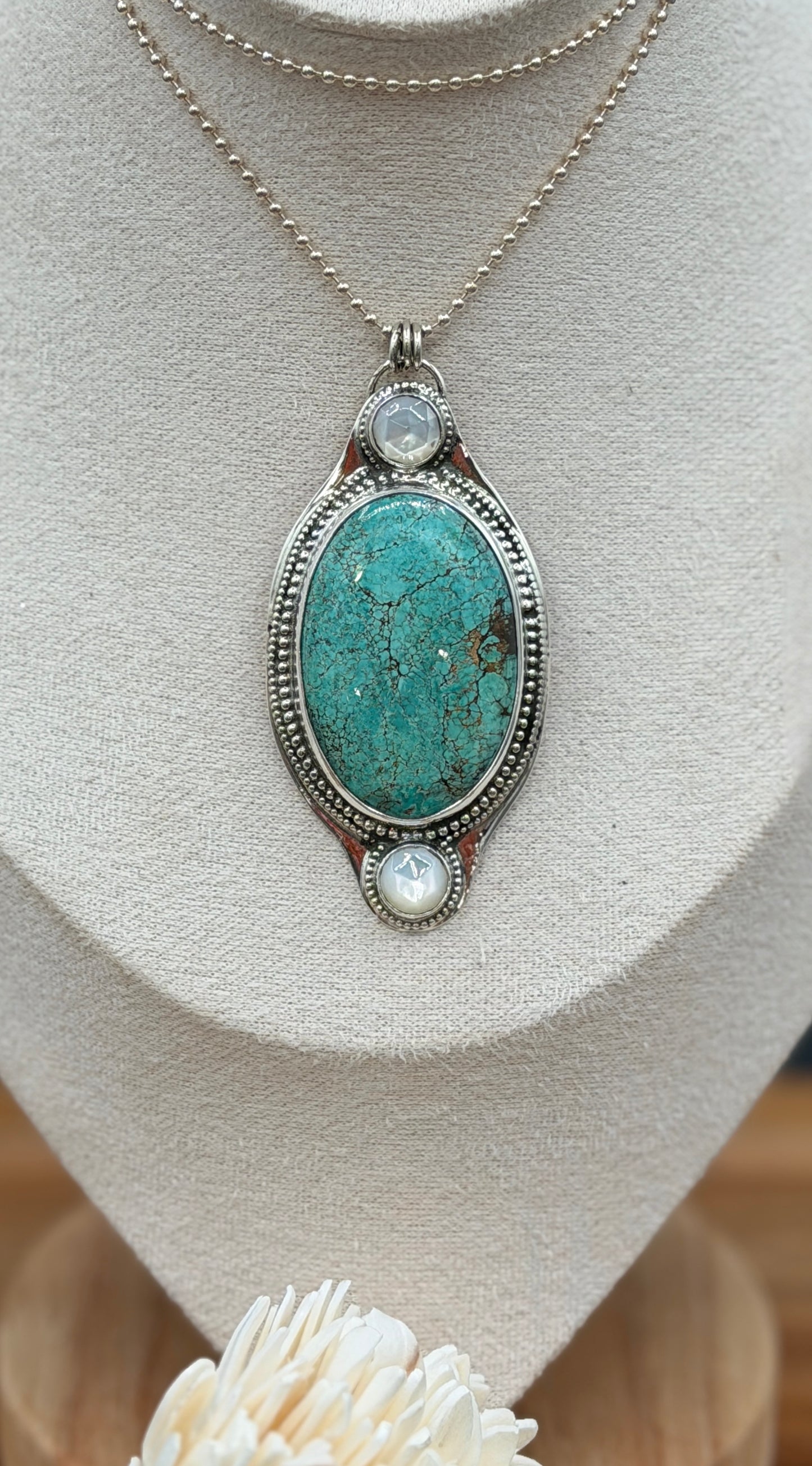 Sterling Silver Hubei Turquoise and MOP Pendant