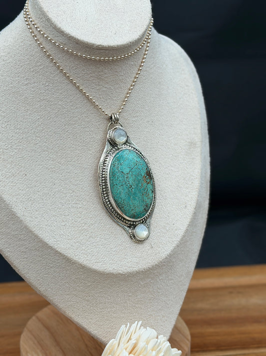 Sterling Silver Hubei Turquoise and MOP Pendant