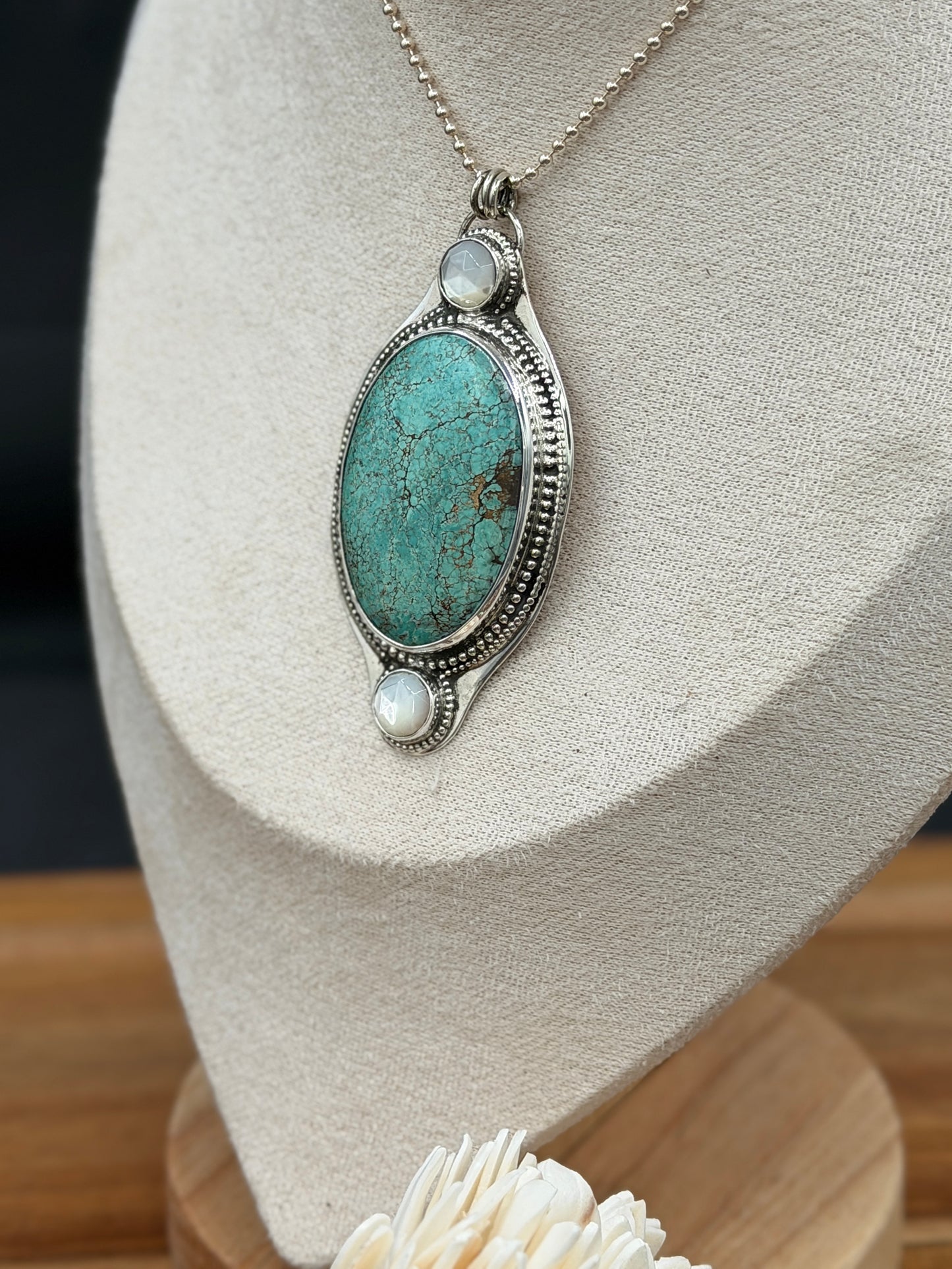 Sterling Silver Hubei Turquoise and MOP Pendant