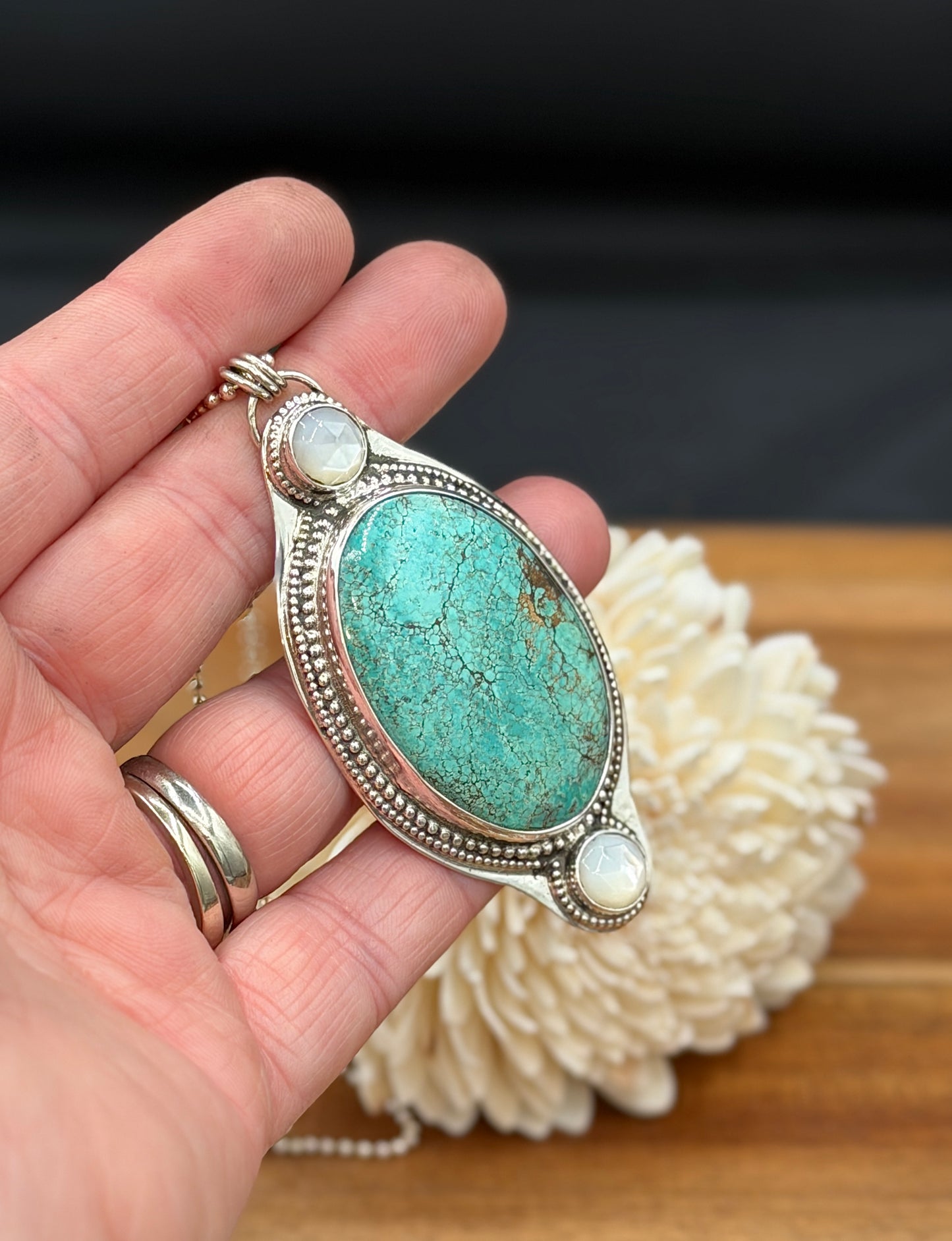 Sterling Silver Hubei Turquoise and MOP Pendant