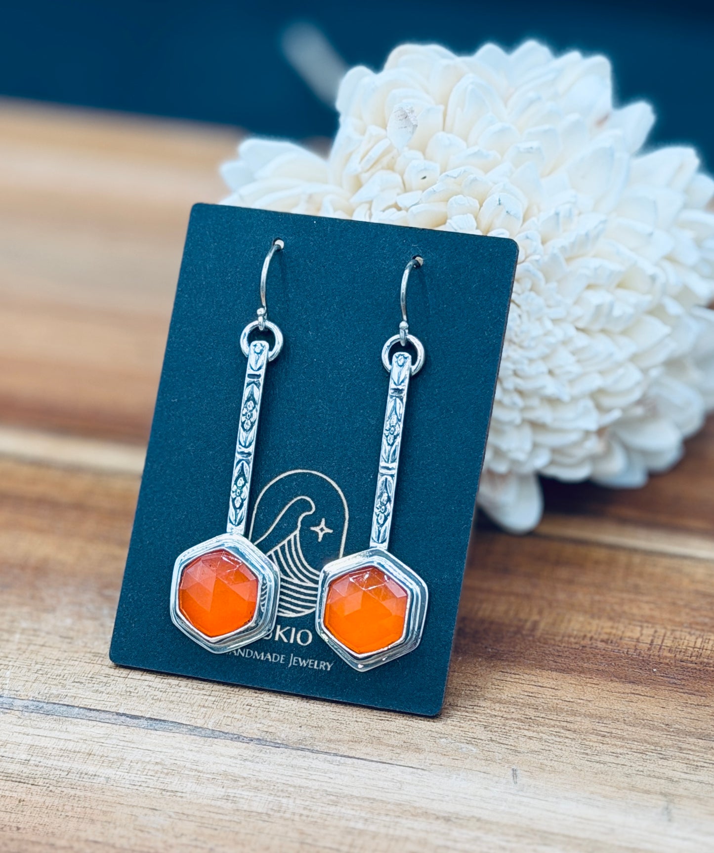 Sterling Silver Carnelian Patterned Earrings