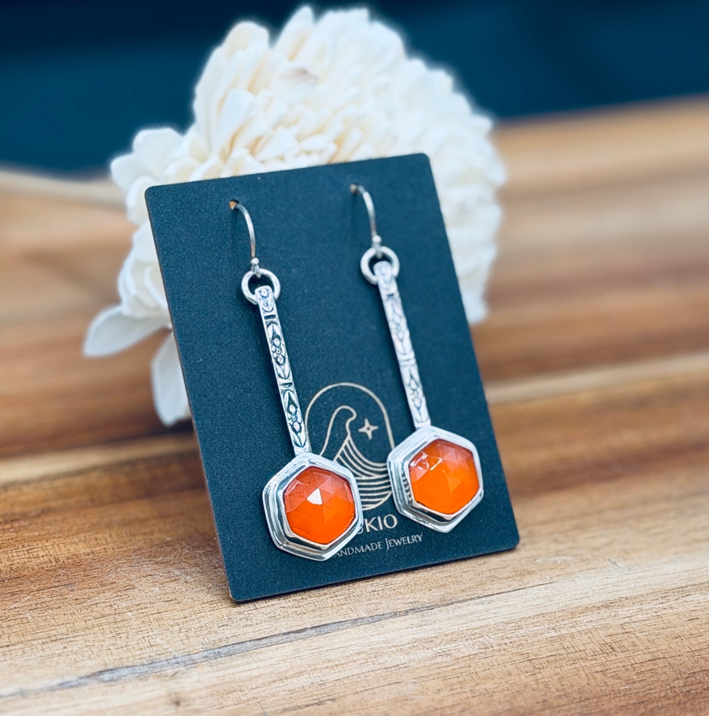 Sterling Silver Carnelian Patterned Earrings