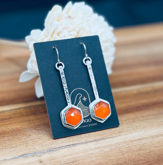 Sterling Silver Carnelian Patterned Earrings