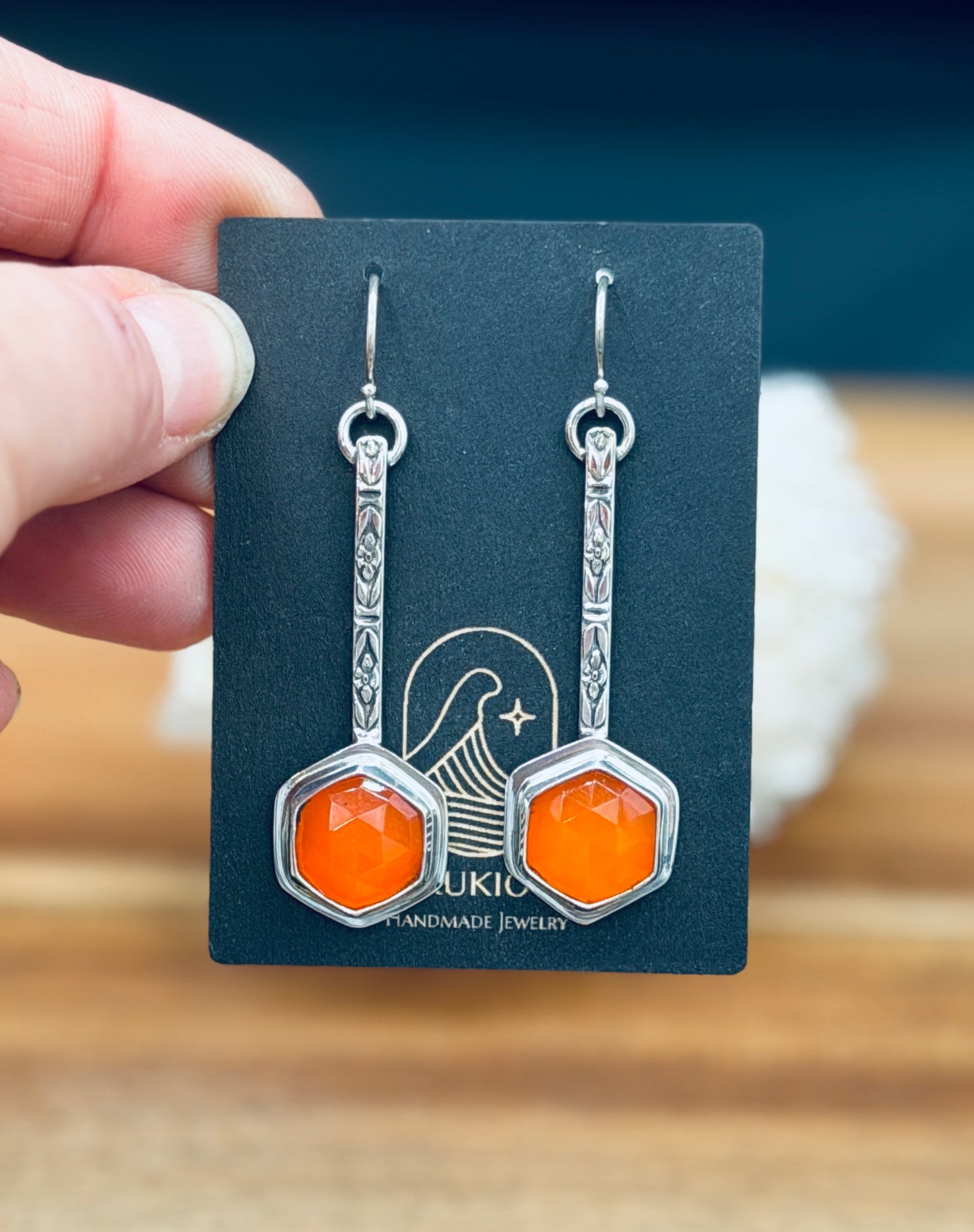 Sterling Silver Carnelian Patterned Earrings