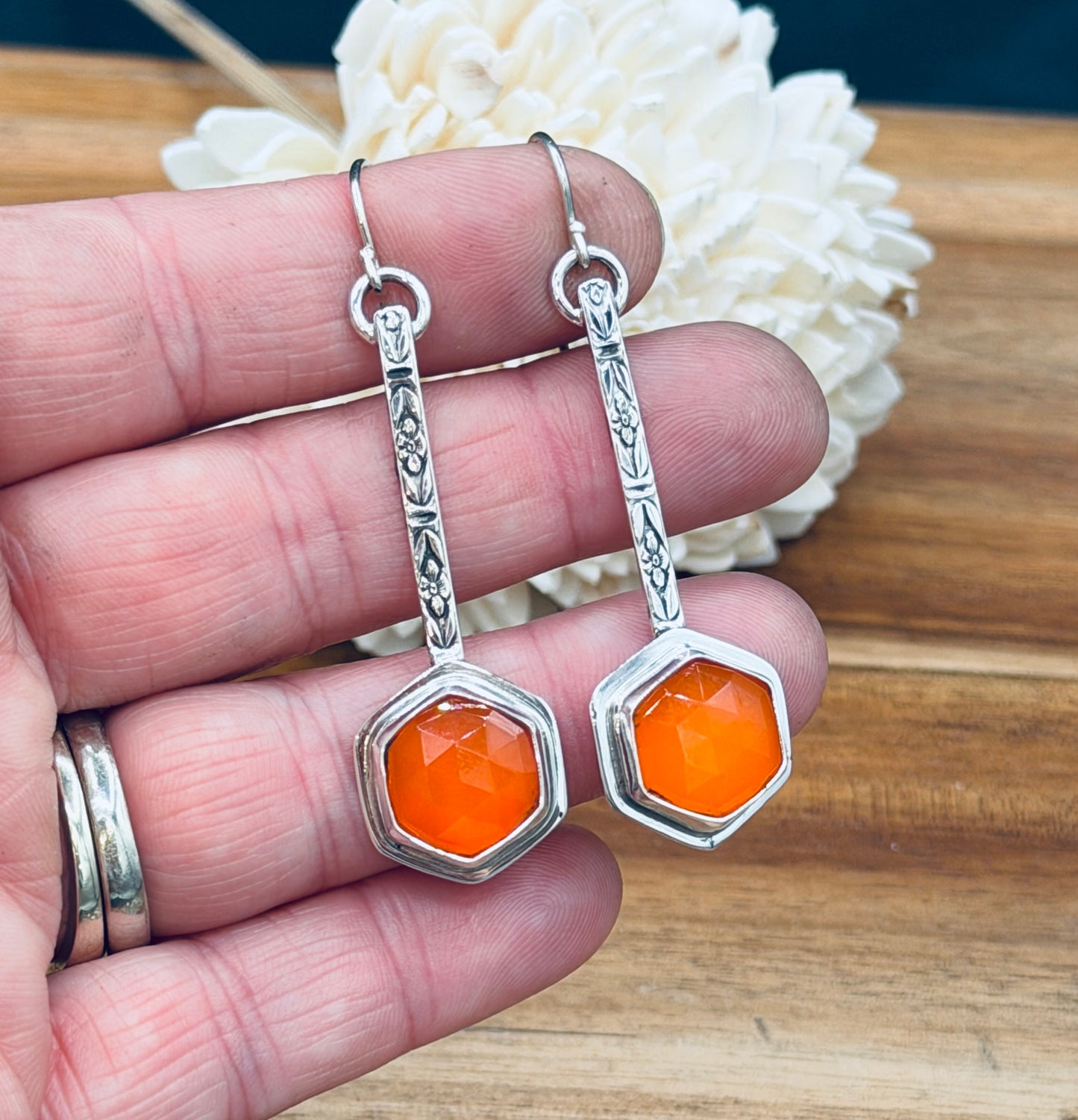 Sterling Silver Carnelian Patterned Earrings