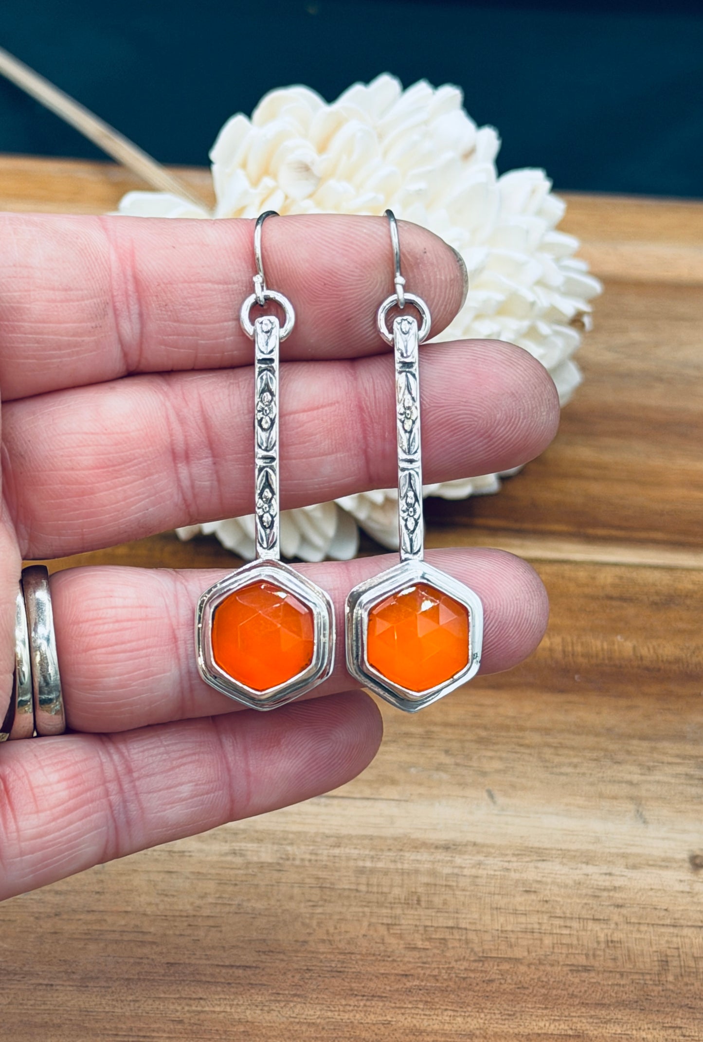 Sterling Silver Carnelian Patterned Earrings