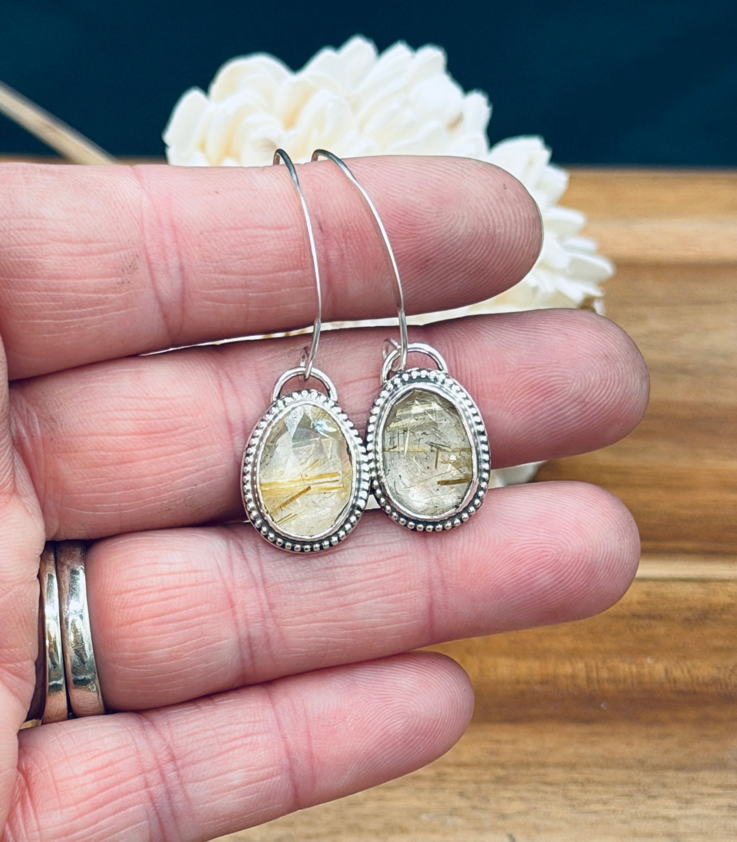 Sterling Silver Golden Rutile Quartz Earrings
