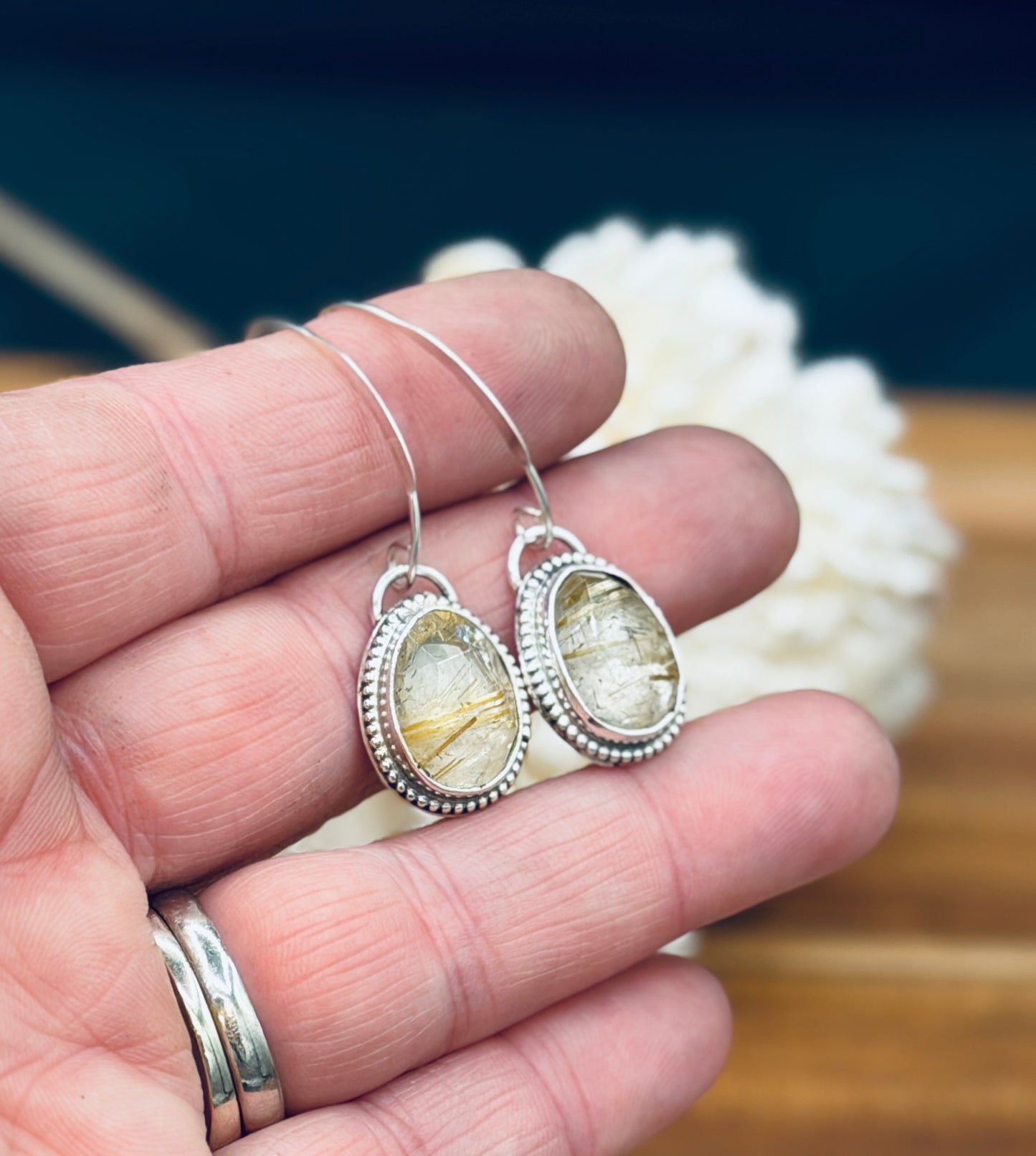 Sterling Silver Golden Rutile Quartz Earrings