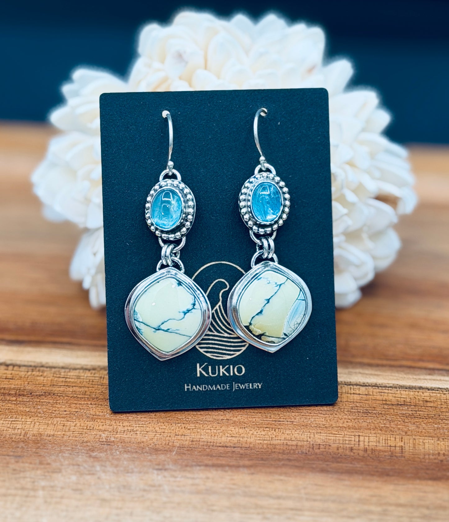 Sterling Silver White River Hotsonite and Aquamarine Earrings