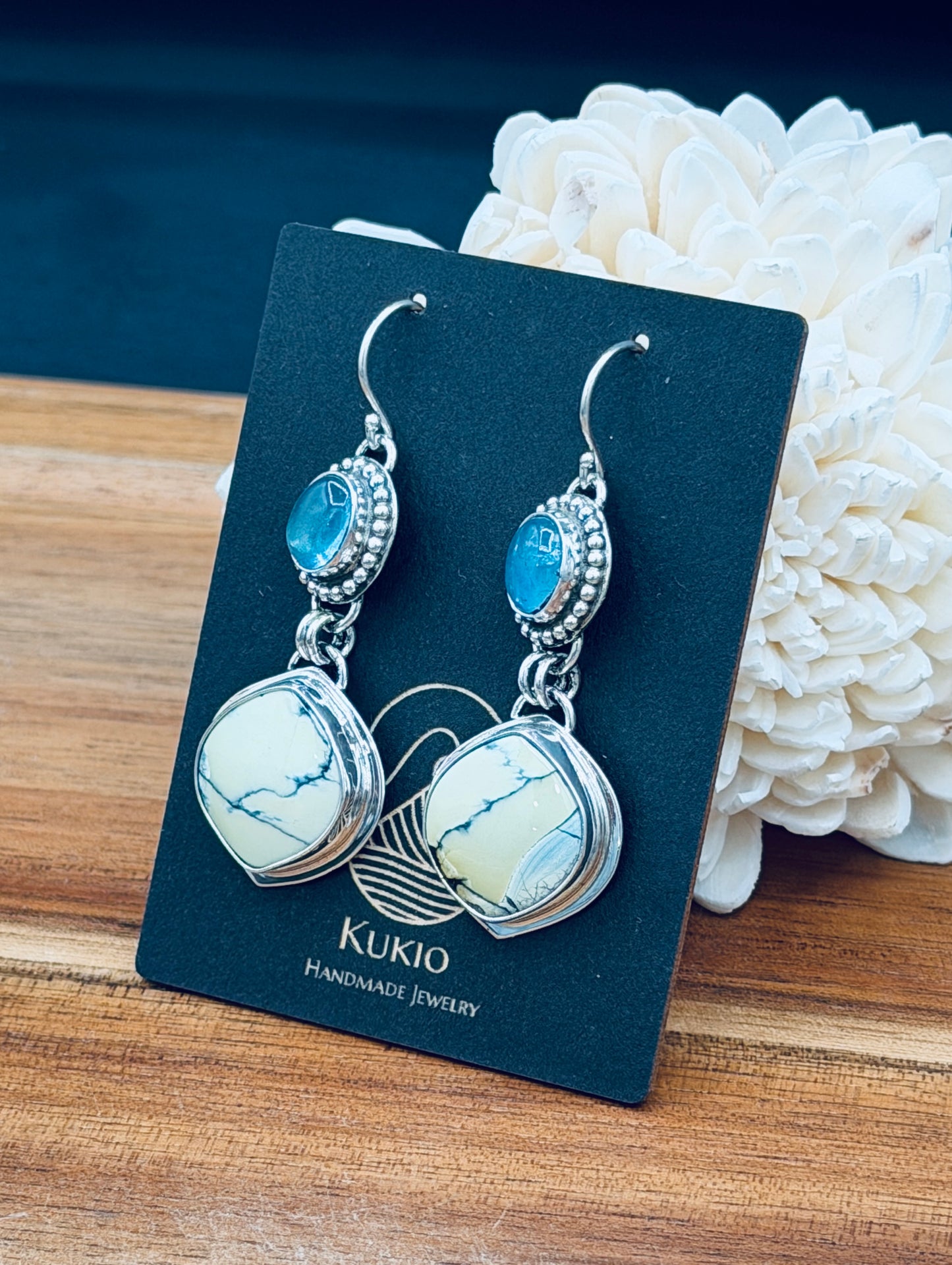 Sterling Silver White River Hotsonite and Aquamarine Earrings